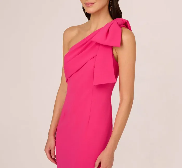 Adrianna Papell Formal Dresses Stretch Crepe One Shoulder Mermaid Gown With Bow Accent In Hot Pink 8211 Women