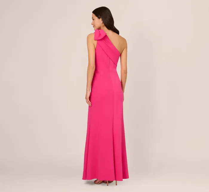 Adrianna Papell Formal Dresses Stretch Crepe One Shoulder Mermaid Gown With Bow Accent In Hot Pink 8211 Women