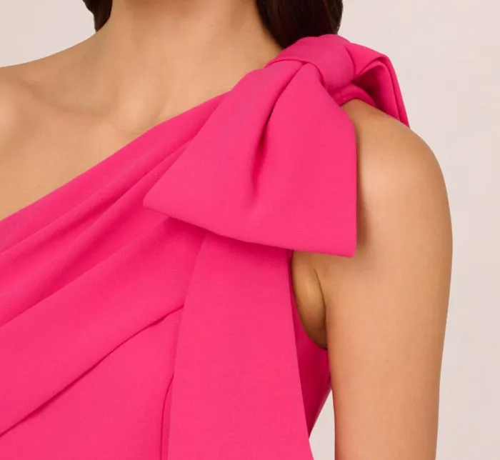 Adrianna Papell Formal Dresses Stretch Crepe One Shoulder Mermaid Gown With Bow Accent In Hot Pink 8211 Women