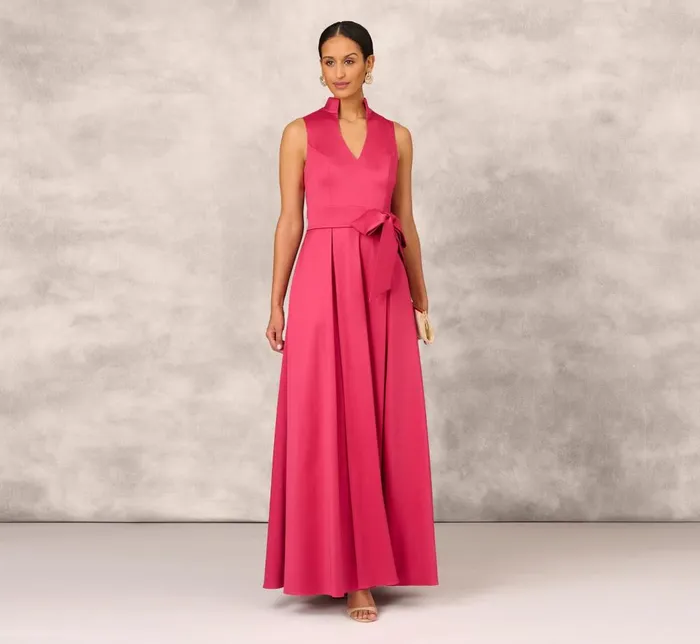 Adrianna Papell Formal Dresses Stretch Mikado Ball Gown With Self Tie Sash In Faded Azalea 8211 Women