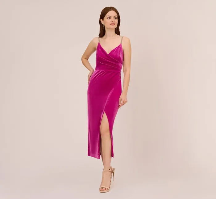Adrianna Papell Formal Dresses Velvet AnkleLength Wrap Gown With Stone Straps In Orchid Delight 8211 Women Adrianna Papell Formal Dresses Velvet AnkleLength Wrap Gown With Stone Straps In Orchid Delight 8211 Women