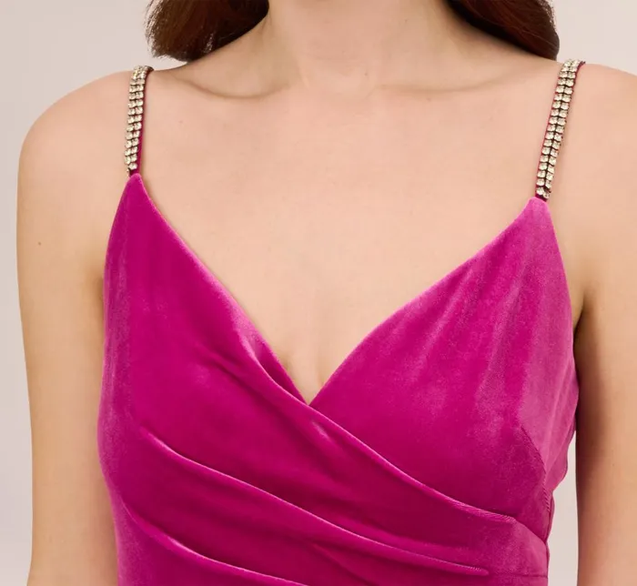 Adrianna Papell Formal Dresses Velvet AnkleLength Wrap Gown With Stone Straps In Orchid Delight 8211 Women