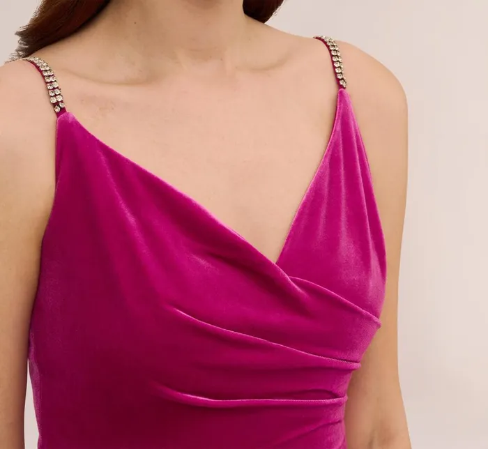 Adrianna Papell Formal Dresses Velvet AnkleLength Wrap Gown With Stone Straps In Orchid Delight 8211 Women