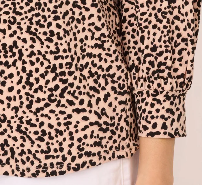 Adrianna Papell Tops and Blouses Printed V Neck Top With Cuffed Three Quarter Sleeves In Tan Shadow Leopard 8211 Women