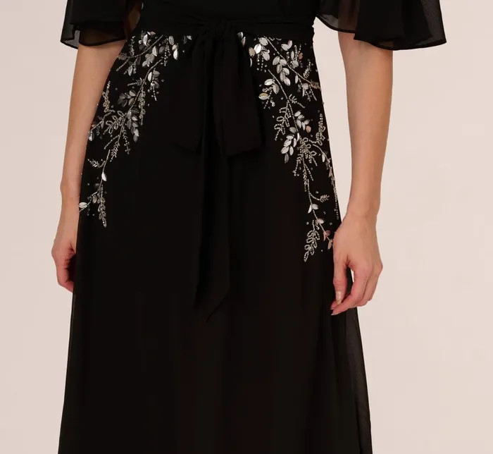 Adrianna Papell Wedding Guest Dresses Beaded Chiffon Ankle Length Gown With Dolman Sleeves In Black 8211 Women