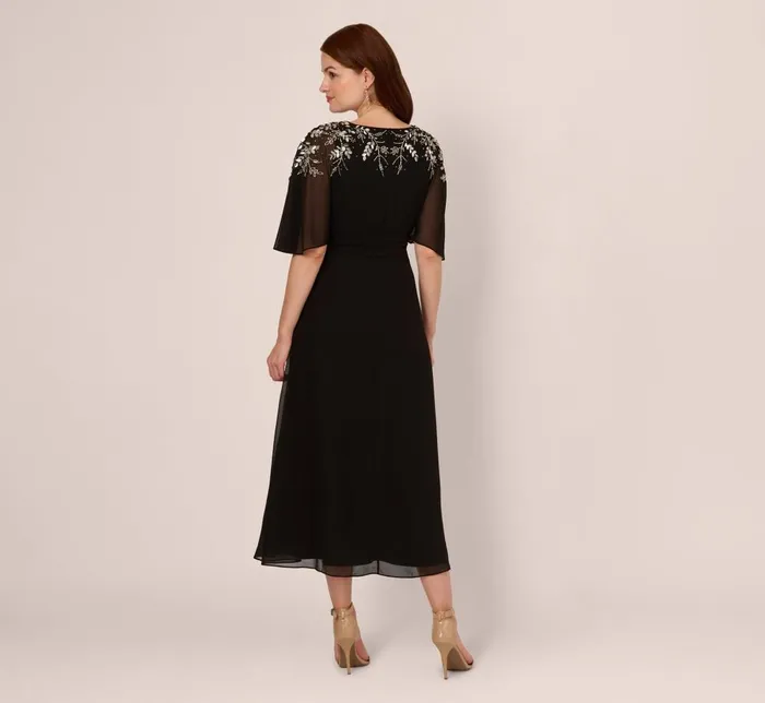Adrianna Papell Wedding Guest Dresses Beaded Chiffon Ankle Length Gown With Dolman Sleeves In Black 8211 Women