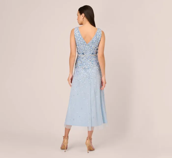 Adrianna Papell Wedding Guest Dresses Beaded Sleeveless Ankle Length Gown With V Back In Elegant Sky 8211 Women