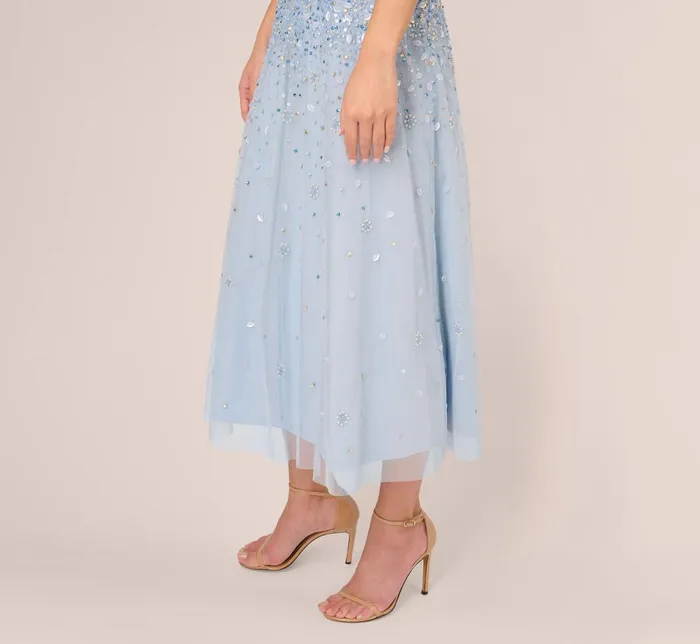Adrianna Papell Wedding Guest Dresses Beaded Sleeveless Ankle Length Gown With V Back In Elegant Sky 8211 Women