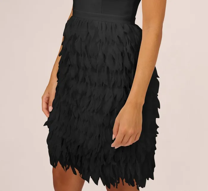 Adrianna Papell Wedding Guest Dresses One Shoulder Cocktail Dress With Feather Chiffon Skirt In Black 8211 Women
