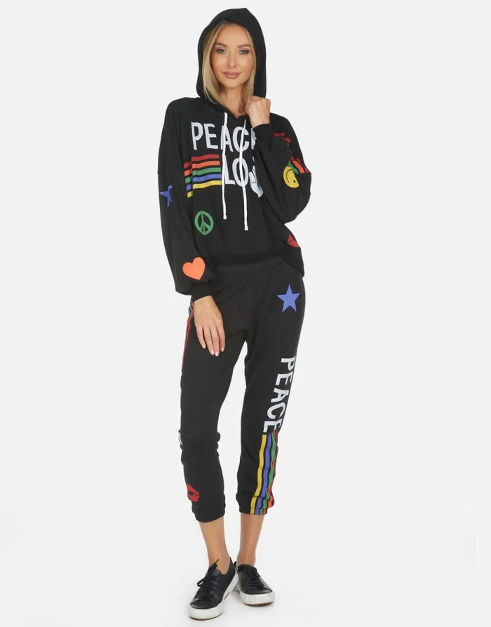 Alana Peace Love Stripe Black Women039s Lauren Moshi Crop Sweatpants
