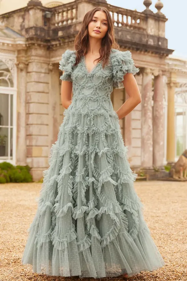 Amorette VNeck Gown Green Women Needle and Thread Dresses