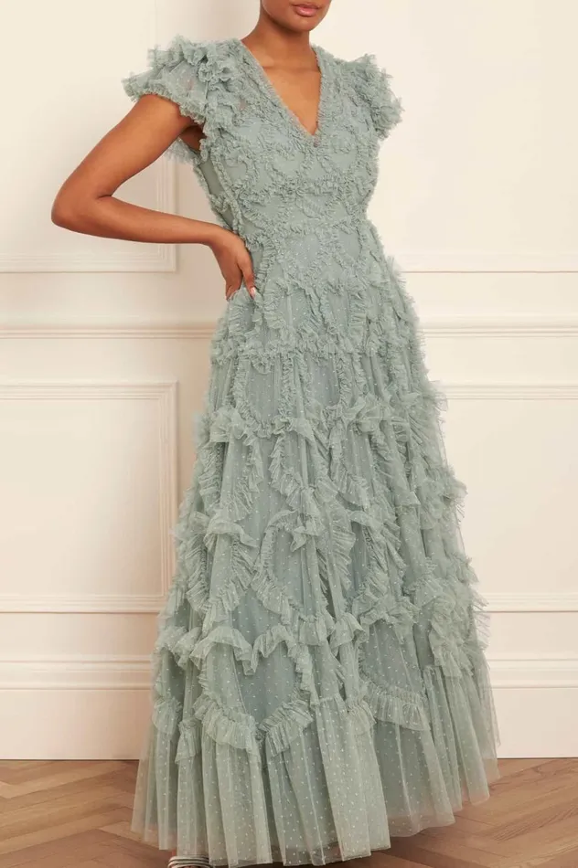 Amorette VNeck Gown Green Women Needle and Thread Dresses