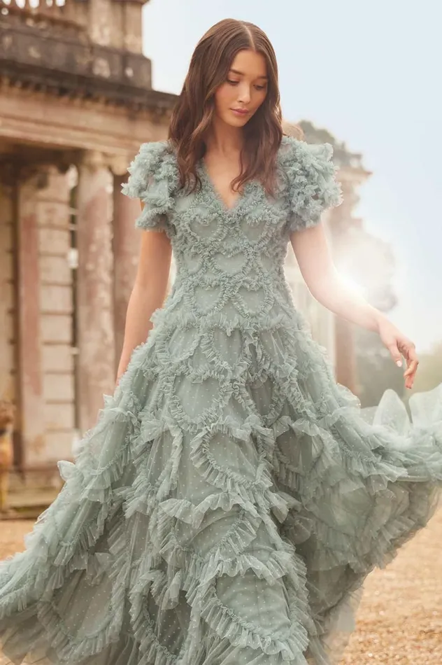 Amorette VNeck Gown Green Women Needle and Thread Dresses