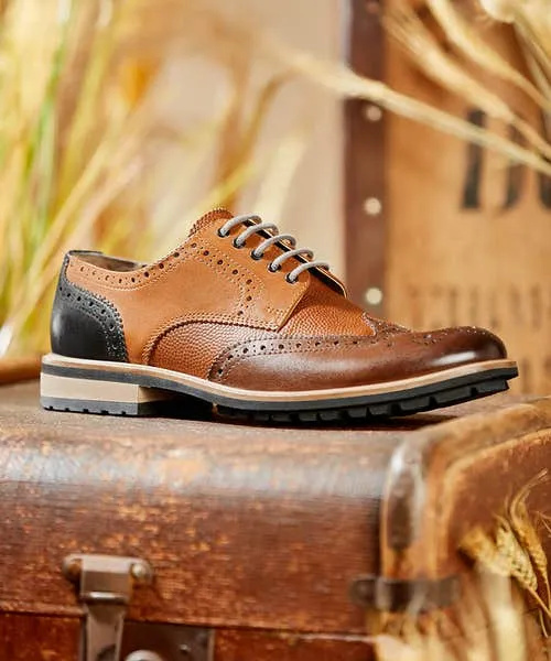 Apparel Savile Mixed Leather Brogues Tan Multi Shoes Boots and Trainers Joebrowns