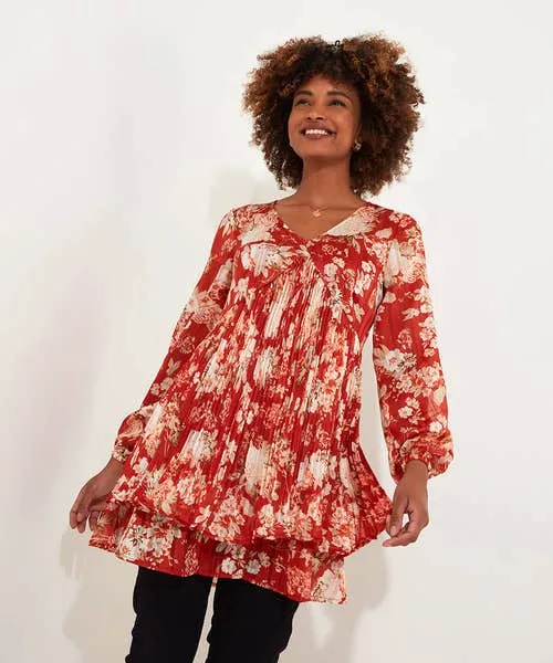 Apparel Tops Tunics and Blouses Joebrowns Perfectly Plisse Tunic Burnt Orange