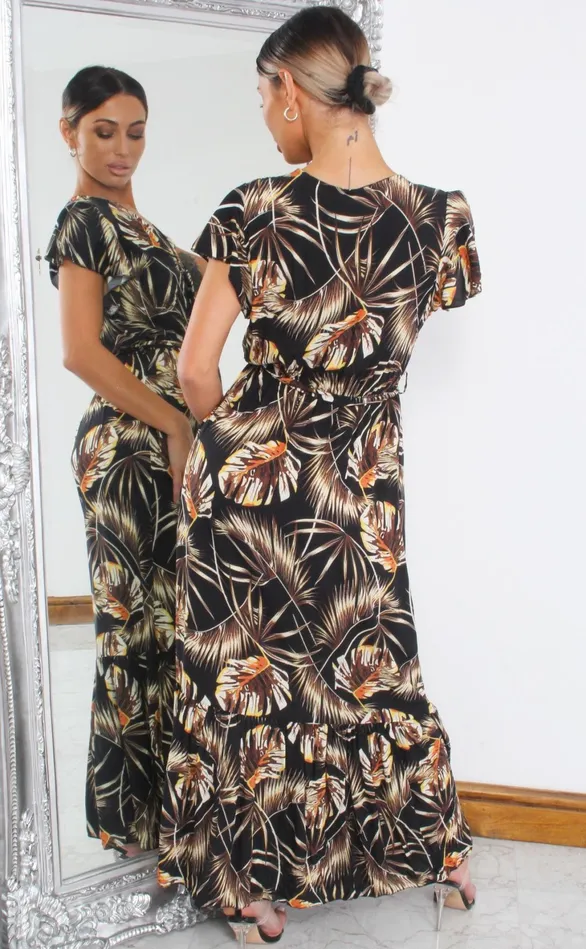 Arie Black Tropical Wrap Maxi Dress Women Missfiga Wrap Dresses Arie Black Tropical Wrap Maxi Dress Women Missfiga Wrap Dresses