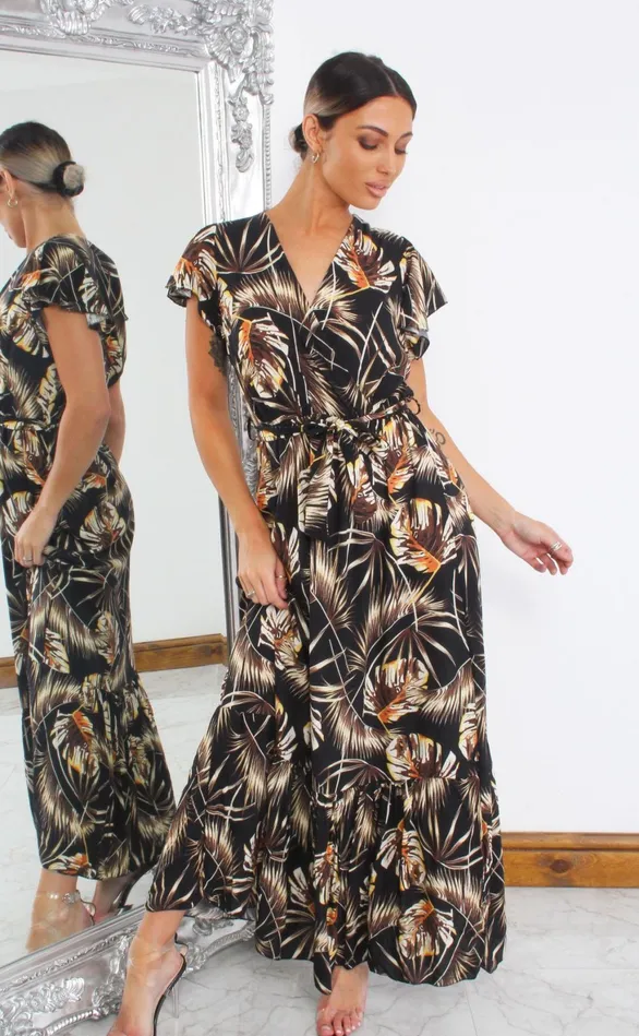 Arie Black Tropical Wrap Maxi Dress Women Missfiga Wrap Dresses Arie Black Tropical Wrap Maxi Dress Women Missfiga Wrap Dresses