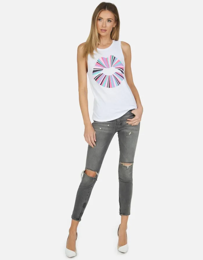 Ashlin Rainbow Ray Lip Tank White Women039s Lauren Moshi Tanks