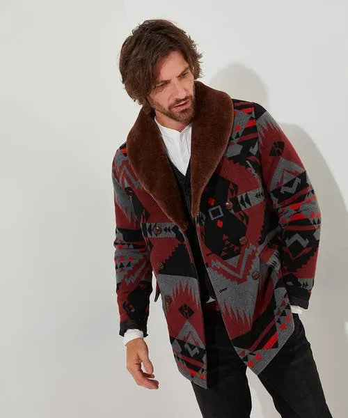 Aztec Fur Collar Coat Multi Apparel Coats and Jackets Joebrowns