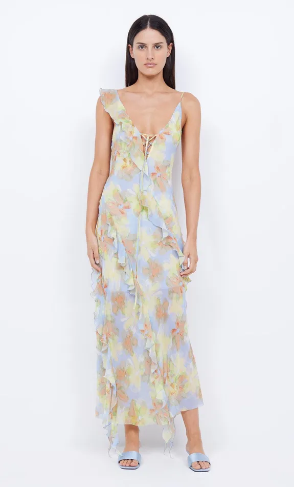 Bec Bridge Wedding Guest Women COURTNEY FRILL MAXI DRESS 8211 BLUE BLOSSOM