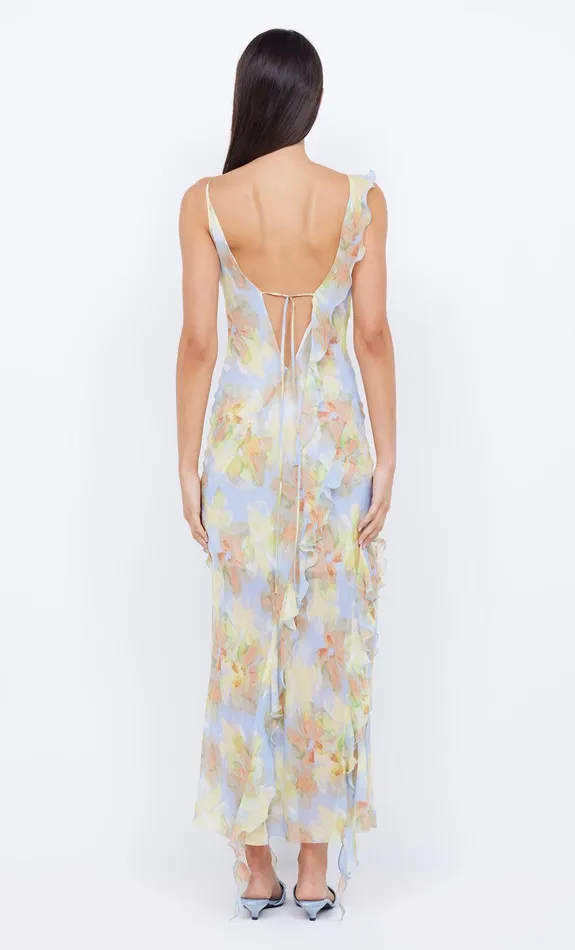 Bec Bridge Wedding Guest Women COURTNEY FRILL MAXI DRESS 8211 BLUE BLOSSOM