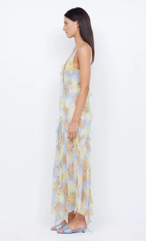 Bec Bridge Wedding Guest Women COURTNEY FRILL MAXI DRESS 8211 BLUE BLOSSOM