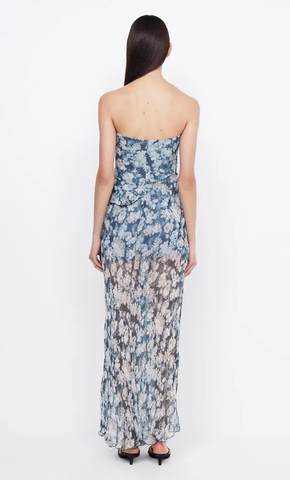 Bec Bridge Wedding Guest Women OPAL STRAPLESS MAXI DRESS 8211 DENIM FLORAL