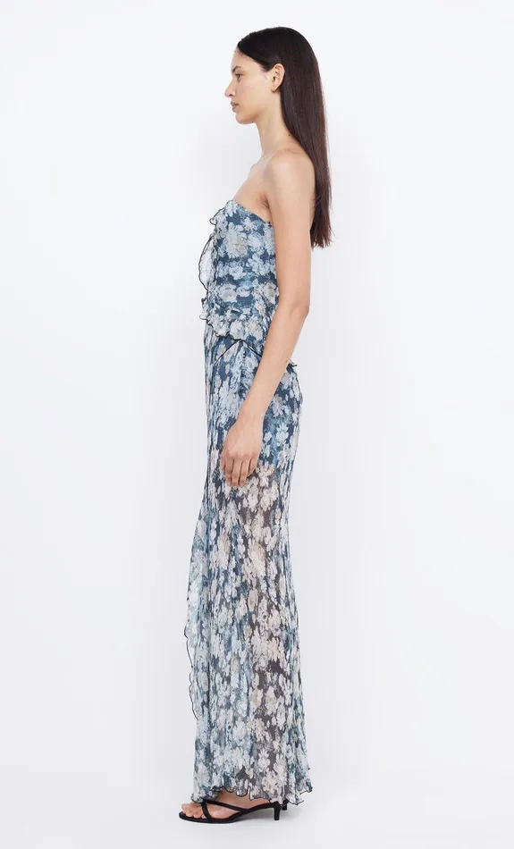 Bec Bridge Wedding Guest Women OPAL STRAPLESS MAXI DRESS 8211 DENIM FLORAL
