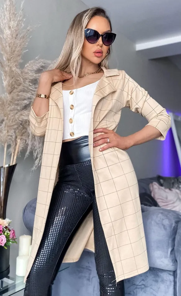 Beige Danni Checked Longline Jacket Women Missfiga CoatsJackets Beige Danni Checked Longline Jacket Women Missfiga CoatsJackets