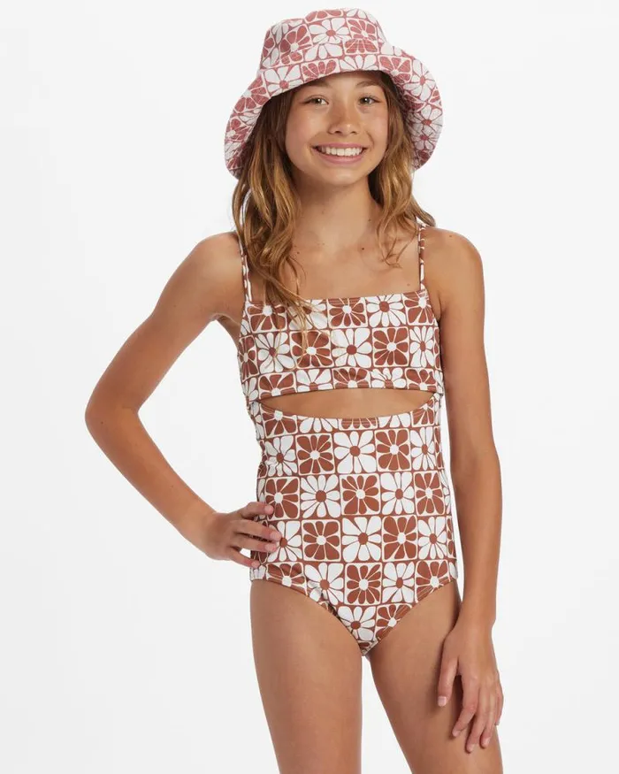 Billabong Girls039 Swim Girls A Flower For You OnePiece Swimsuit Golden Brown 8211 Women