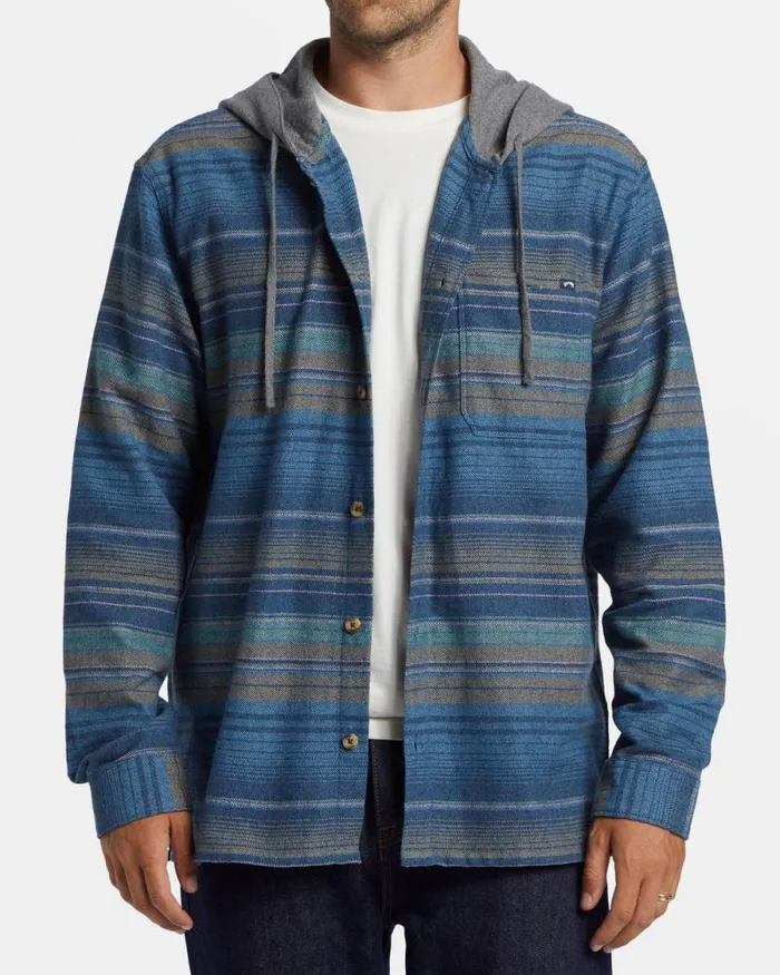Billabong Hoodies and Fleece Baja Hooded Long Sleeve Flannel Shirt Dusty Navy 8211 Men