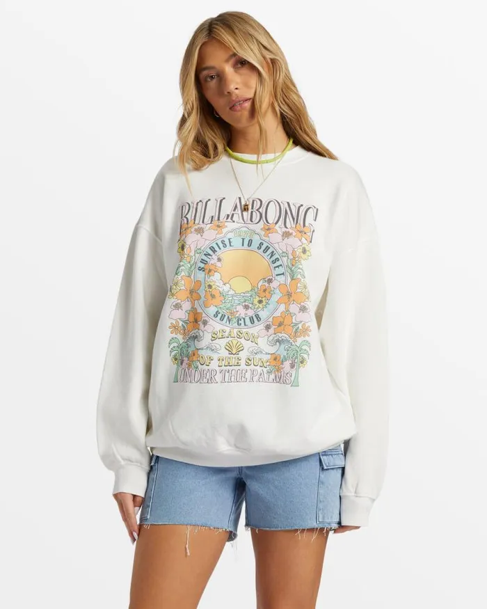 Billabong Sweatshirts and Fleece Ride In Oversized Crewneck Sweatshirt White 8211 Women
