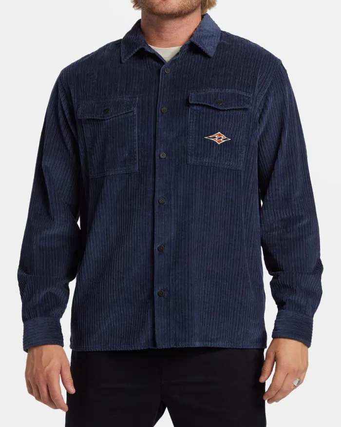 Billabong Wave Washed Essentials Bong Days Long Sleeve Cord Shirt Dusty Navy 8211 Men
