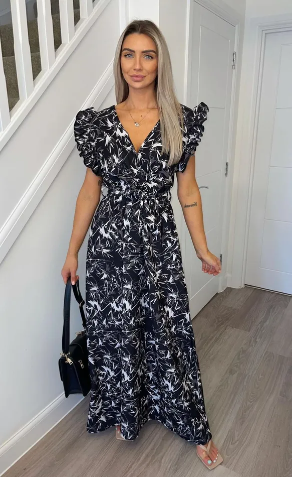 Black Artzia Printed Makayla Wrap Maxi Dress Women Missfiga Wrap Dresses