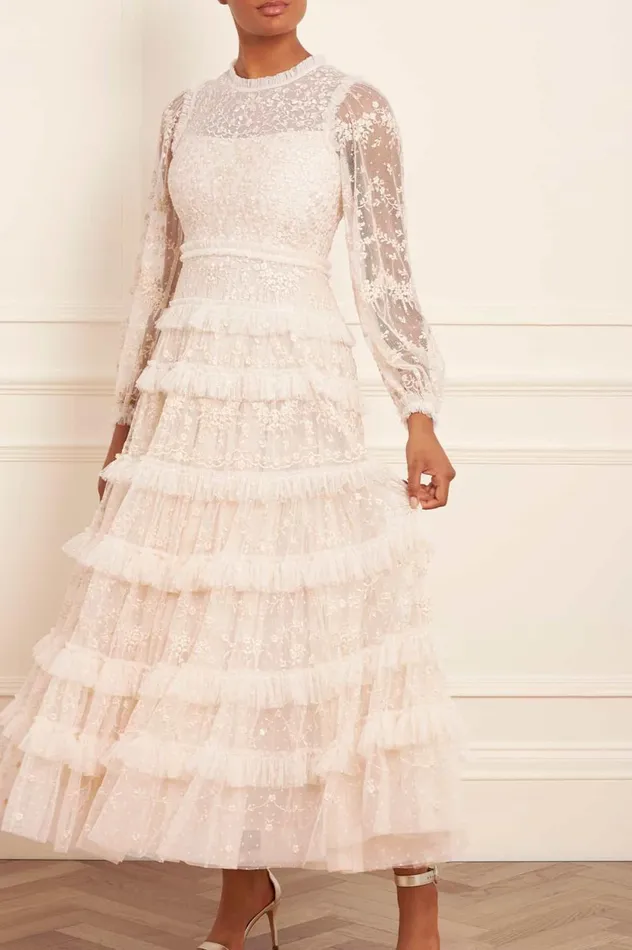 Blossom Lace Ankle Gown Champagne Women Needle and Thread Dresses