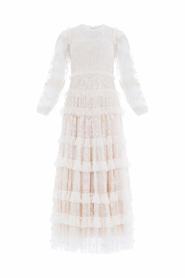 Blossom Lace Ankle Gown Champagne Women Needle and Thread Dresses