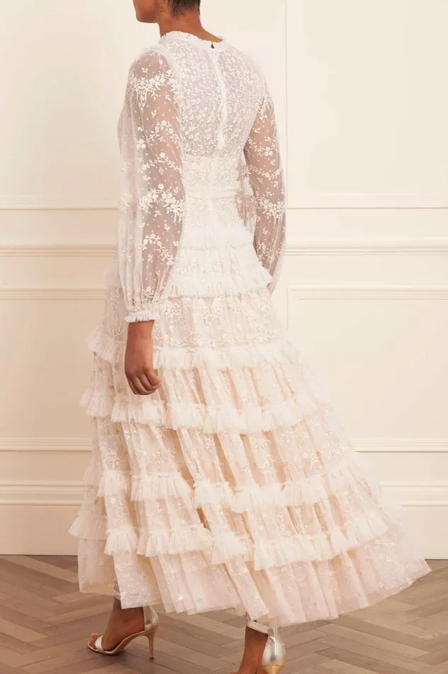 Blossom Lace Ankle Gown Champagne Women Needle and Thread Dresses