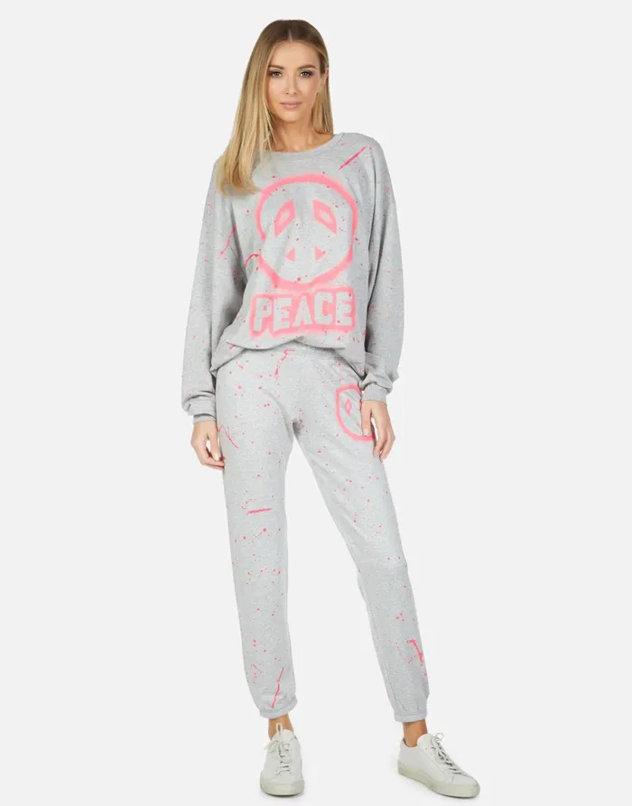Brynn Airbrush Peace Heather Grey Women039s Lauren Moshi Long Sweatpants