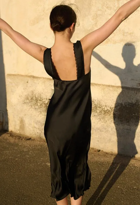 Ciao Lucia Black Dresses Leticia Black Satin Midi Dress 8211 Women
