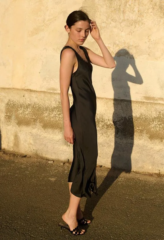 Ciao Lucia Black Dresses Leticia Black Satin Midi Dress 8211 Women
