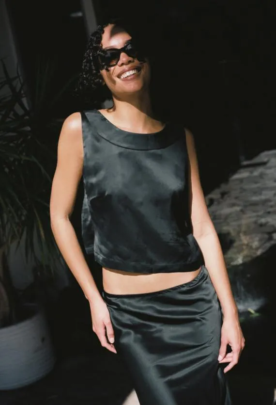 Ciao Lucia Sleeveless Tops Claudine Black Sleeveless Satin Top 8211 Women