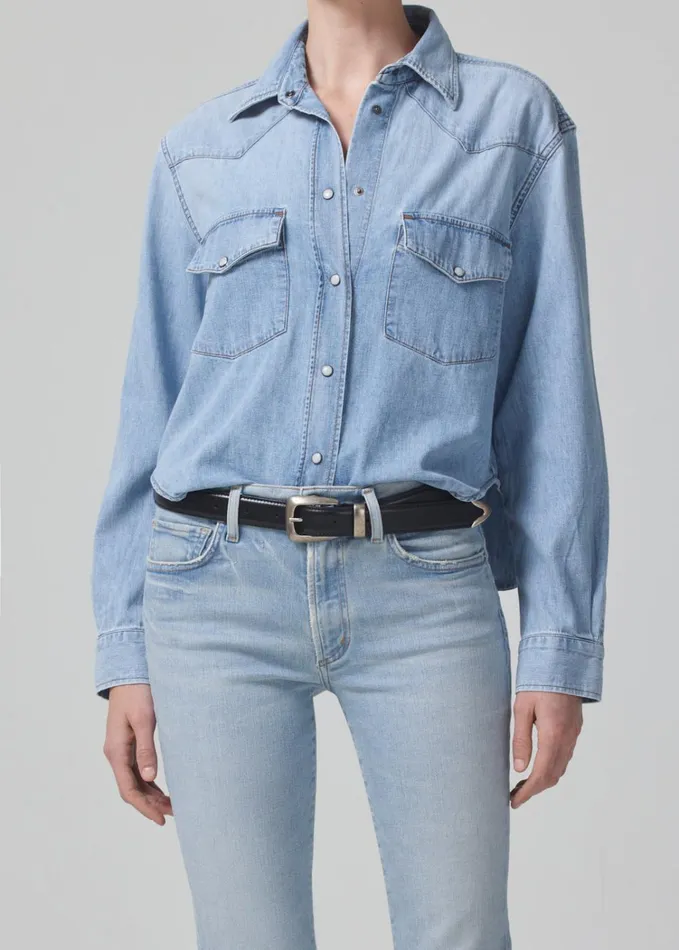 Citizens Of Humanity Cropped Western Shirt In Pharos Women Tops
