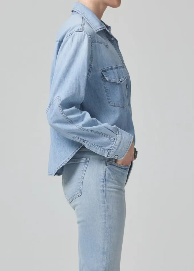 Citizens Of Humanity Cropped Western Shirt In Pharos Women Tops