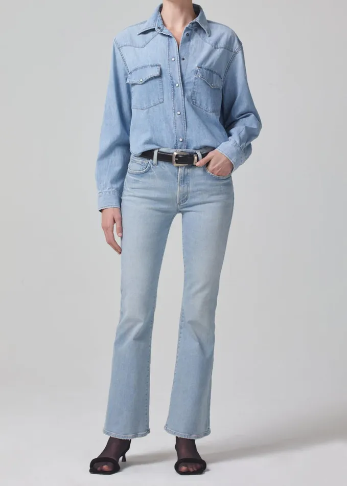 Citizens Of Humanity Cropped Western Shirt In Pharos Women Tops