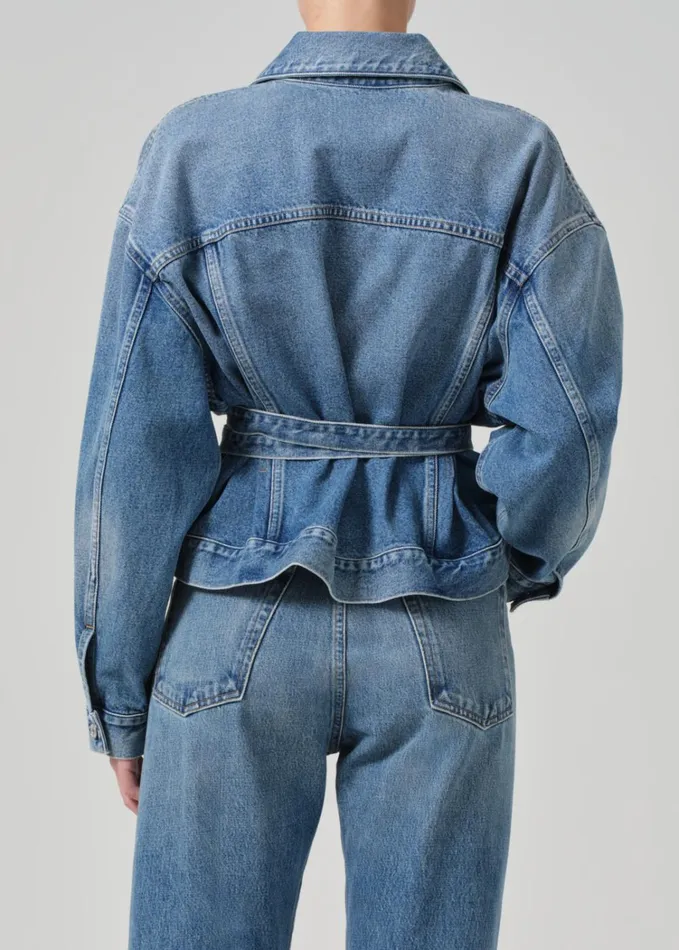 Citizens Of Humanity Leela Belted Denim Peplum Jacket In Cabazon Women Jackets and Coats