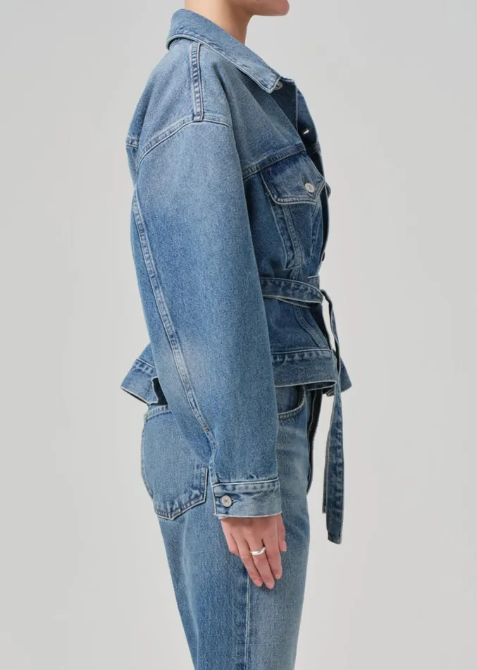 Citizens Of Humanity Leela Belted Denim Peplum Jacket In Cabazon Women Jackets and Coats