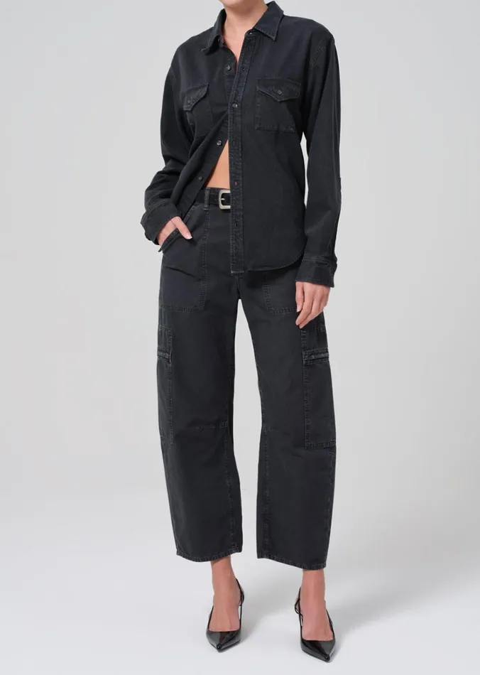 Citizens Of Humanity Marcelle Low Slung Easy Cargo In Washed Black Women Pants