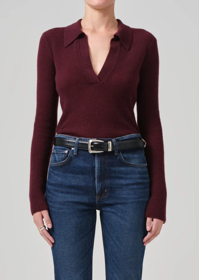Citizens Of Humanity Simone Polo Sweater In Burgundy Women Tops