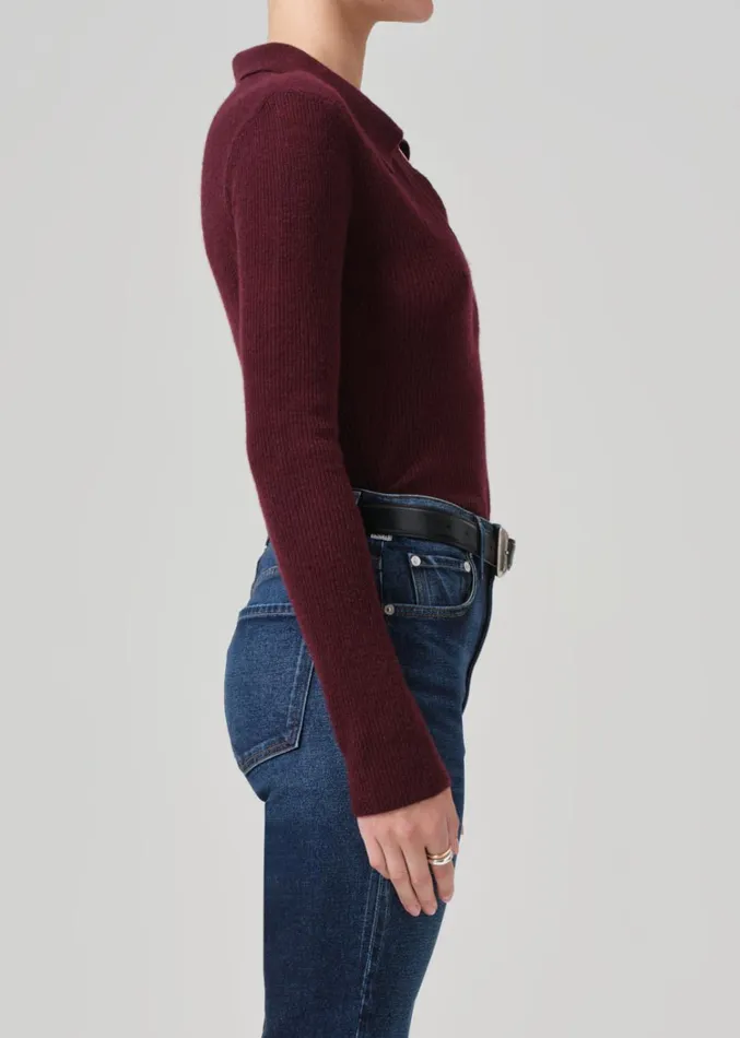 Citizens Of Humanity Simone Polo Sweater In Burgundy Women Tops