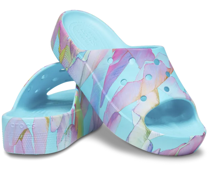 Classic Platform Palm Print Slide Neptune Multi Women Crocs Slides